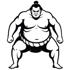 Fototapeta premium Powerful Sumo Wrestler in Traditional Stance with Intense Expression and Strong Posture