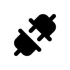 Black disconnected plugs representing a break in connection or a loss of network connectivity icon