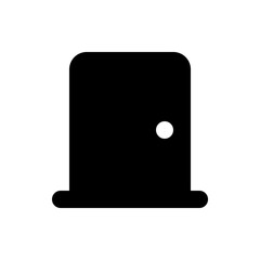 Illustration of a solid black door with rounded corners and a white doorknob on a white background