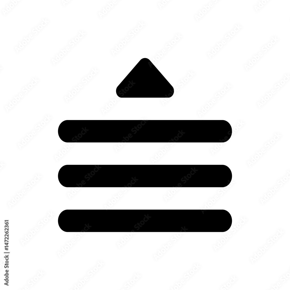 Poster black up arrow above three horizontal rounded bars stacked on top of each other in a simple design