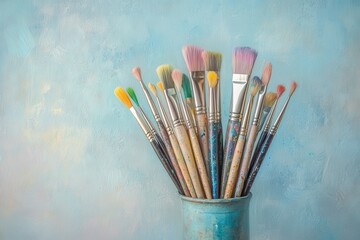 Assorted paintbrushes in a container