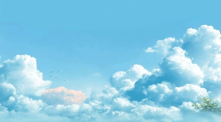 Beautiful Sky with Fluffy Clouds