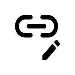 Black link icon with a horizontal bar in the middle and a pen icon below on a white background