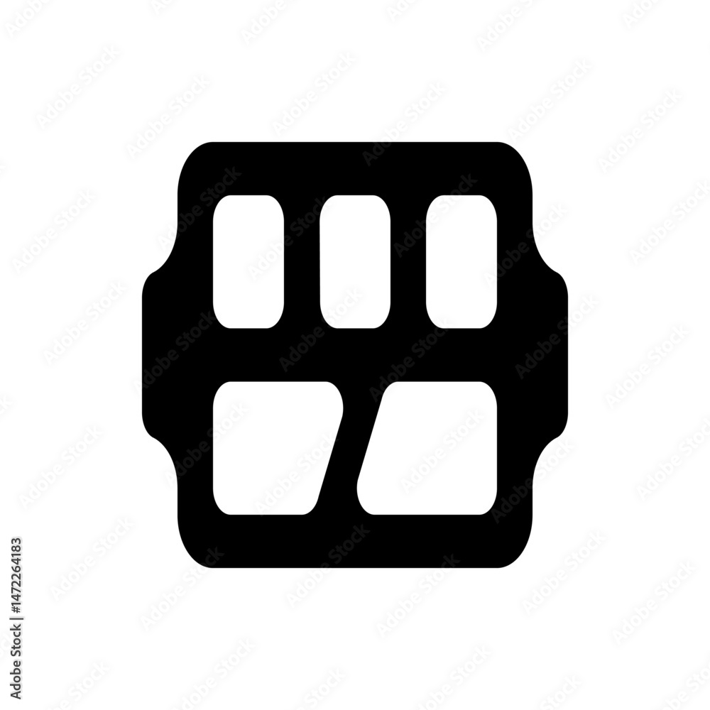 Poster black rectangular shape with rounded corners and six white rounded rectangular openings inside desig