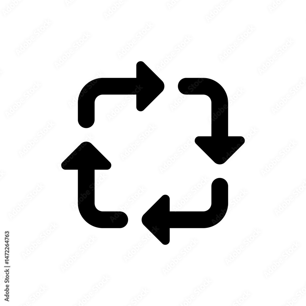 Poster black arrows forming a square rotation loop representing process cycle and continuous flow in simple