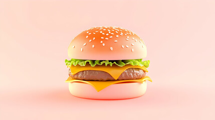 Yummy, cheese-filled burger on a pink background