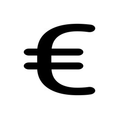 Illustration of a simple black euro currency symbol with two horizontal lines on a white background view