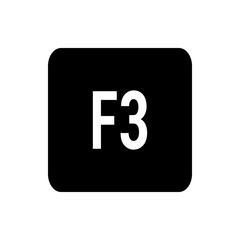 Illustration of a black rounded rectangle with the white text f three centered inside the shape design
