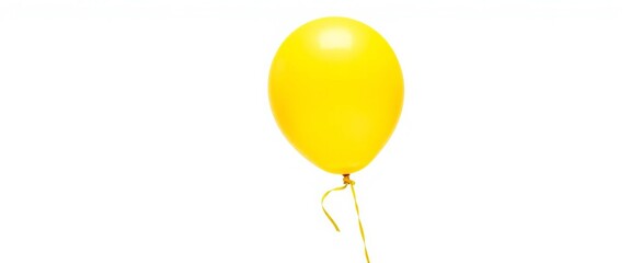 A bright yellow balloon with a tied ribbon floats against a pure white background, isolated, air