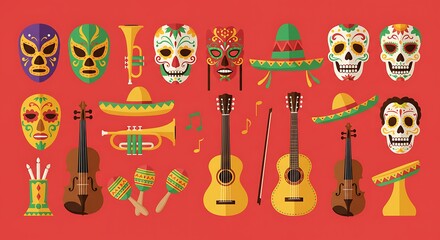 Fiesta Icons: Mexican Celebration Elements Illustration