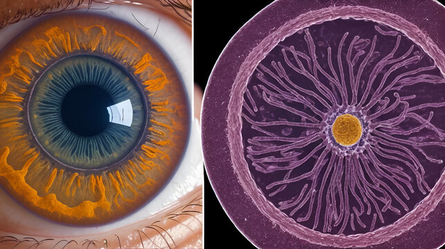 Parasites under microscope and man suffering from helminthiasis