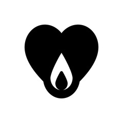 Black heart shaped sky lantern with a white flame inside on a white background illustration art