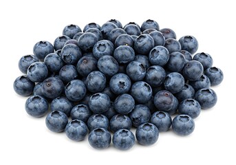 A pile of fresh blueberries displayed on a white surface ready to be eaten or used in a recipe