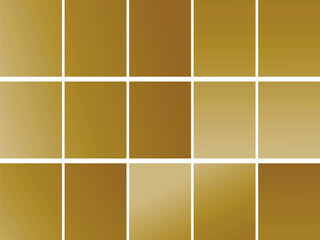 Set of golden gradient squares, metallic and luxurious, abstract backgrounds