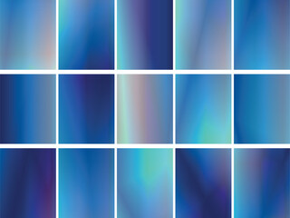 Diverse set of cool blue gradient squares, abstract backgrounds collection