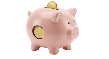 Isolated Pink Piggy Bank with Coins