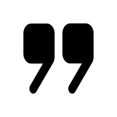 Illustration of a pair of quotation marks in black with a simple design on a white background plain style