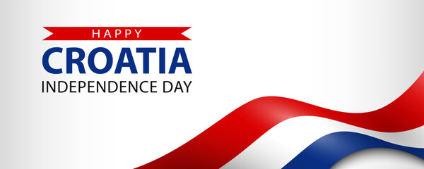 Croatia Independence Day, vector web banner design. Text Happy Croatia Independence Day and Croatian flag on white background.