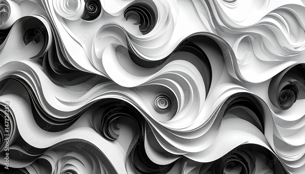Poster dynamic swirling patterns in monochrome abstract art digital creation studio setting close-up view v