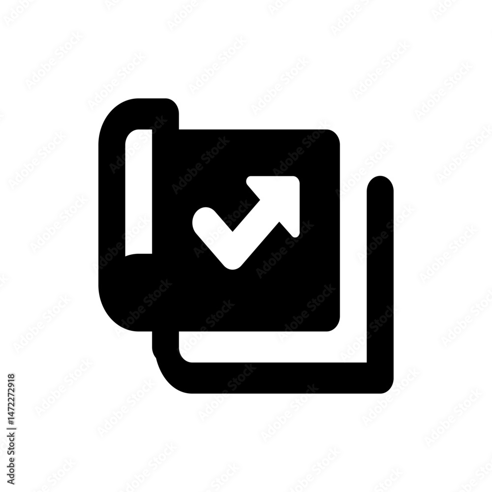 Poster black document icon with arrow pointing up and to the right indicating successful upload or transfer
