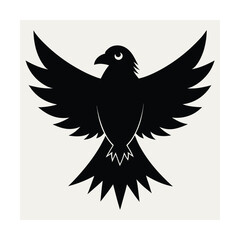 Silhouette of a black bird with spread wings vector illustration on a light background