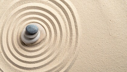 Naklejka premium Creating tranquility zen garden design serene environment sand patterns aerial perspective mindfulness concept
