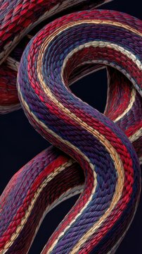 Colorful snake wrapped in intricate patterns against a dark background showcasing vibrant textures and details
