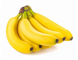 A bunch of ripe yellow bananas isolated on a pure white background. Ideal for food packaging, healthy eating concepts, agricultural products, and advertising design.
