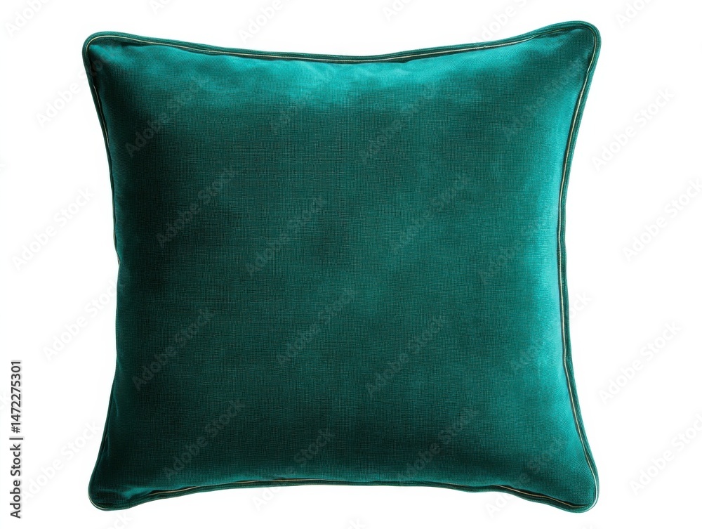 Poster teal velvet cushion with gold trim, perfect for adding a touch of luxury and color to any room. the 