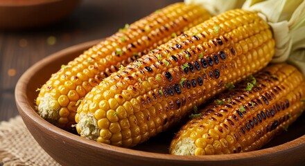 Grilled corn on the cob in bowl
