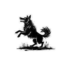 Silhouette of a rearing canine figure, emblem, heraldic animal symbolism