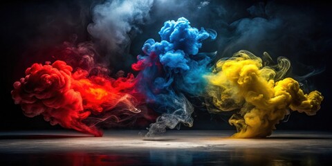 Fototapeta premium Abstract Colorful Smoke Clouds in Dark Studio Setting