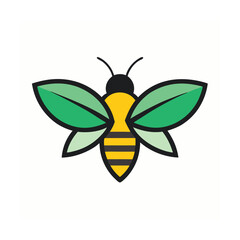 Decorative vector illustration of a bee with leaf wings isolated on a white background