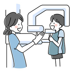 小児歯科でレントゲンをとる子供のイラスト