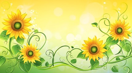 Fototapeta premium Sunflowers Vine with Summer Floral Design.