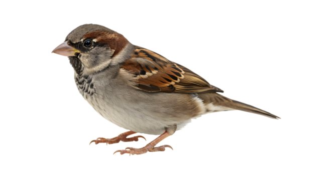 Sparrow bird with Brown and Grey Feathers on a Transparent Background