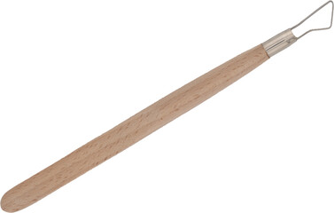 Triangle loop ribbon tool with wooden handle for carving clay