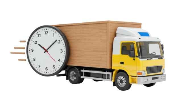 Isolated Fast Delivery Truck with Clock