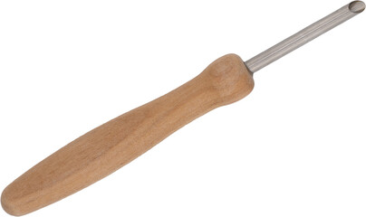 A small hole cutter for clay sculpting with wooden handle and rounded metal tip