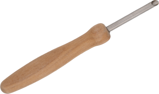 A small hole cutter for clay sculpting with wooden handle and rounded metal tip