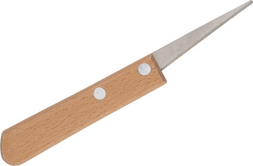 A triangle-blade pottery knife with wooden handle isolated on white
