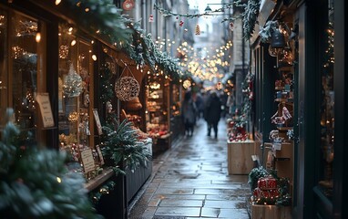 Obraz premium Festive Lights Christmas Market Alleyway