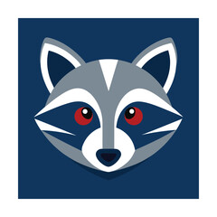 Geometric illustration of a cute raccoon head in simple flat design style