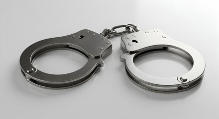 Shiny Silver Metal Handcuffs on White Backdrop Crime Concept Law and Order Studio Shot Still Life