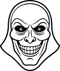 Sinister Halloween Mask Line Art Spooky Grin Hollow Eyes Minimalist Design