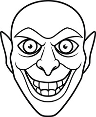 Sinister Halloween Mask Line Art Spooky Grin Hollow Eyes Minimal Design