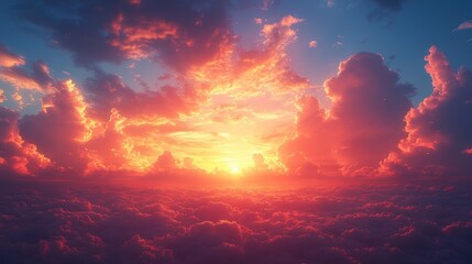 Fototapeta premium Fiery sunset over a vast cloud layer