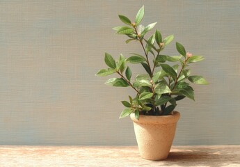 Small potted plant with light-colored pot