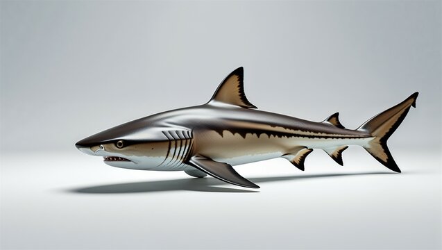 Photorealistic dogfish shark in relaxed swim posture with dorsal fins aligned, on white
