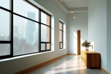 Obraz premium Modern Loft Corridor with Large Windows